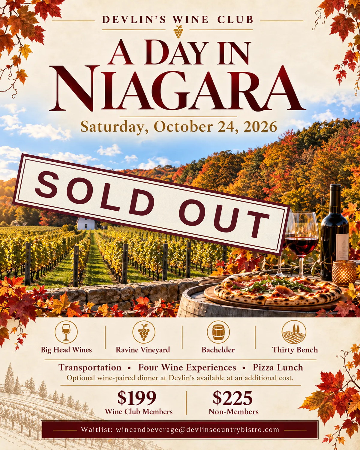 A Day in Niagara event flyer stamped Sold out